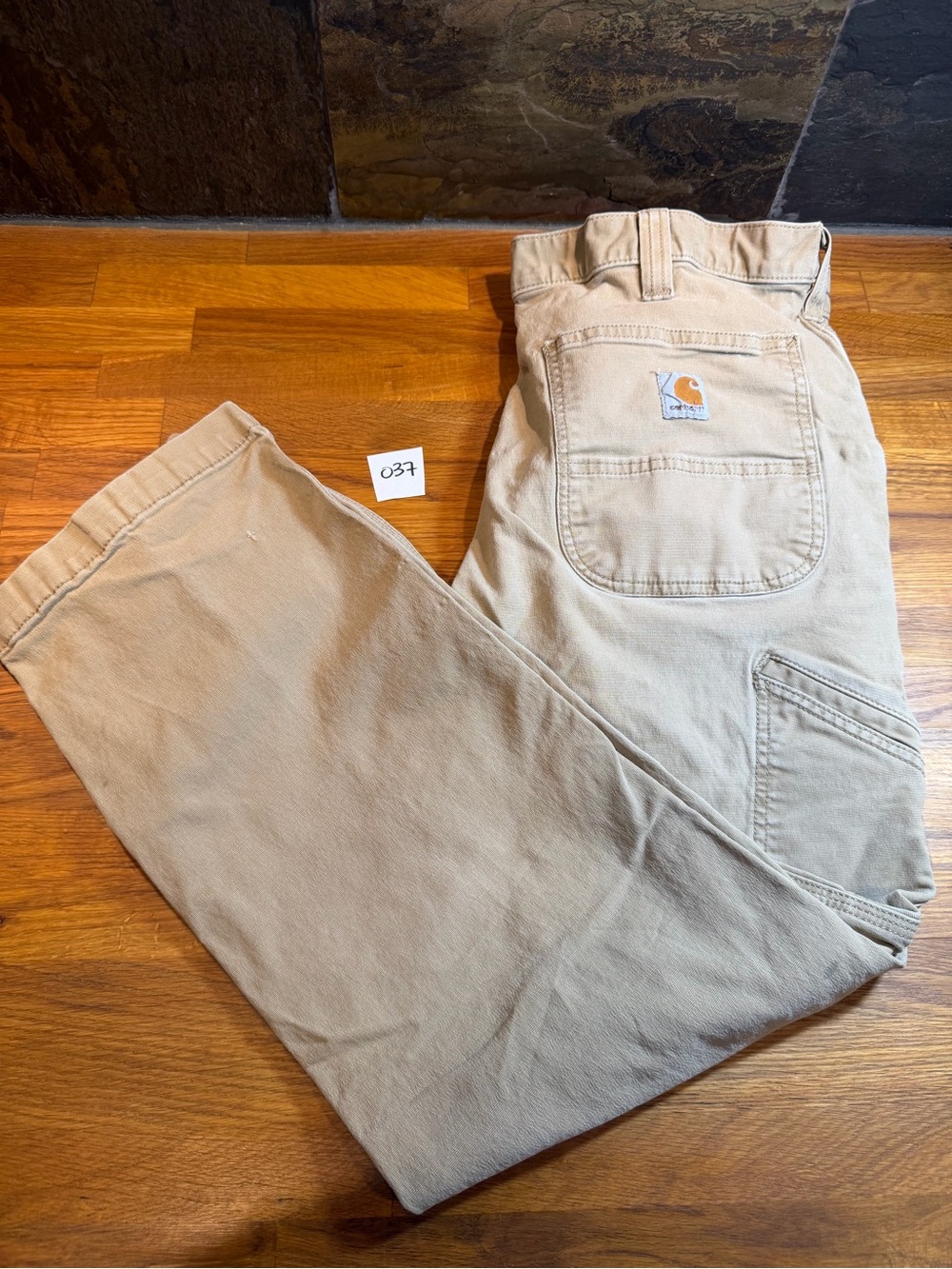 Carhartt Tan Canvas Work Pants with Logo Patch size 36x30 (037)